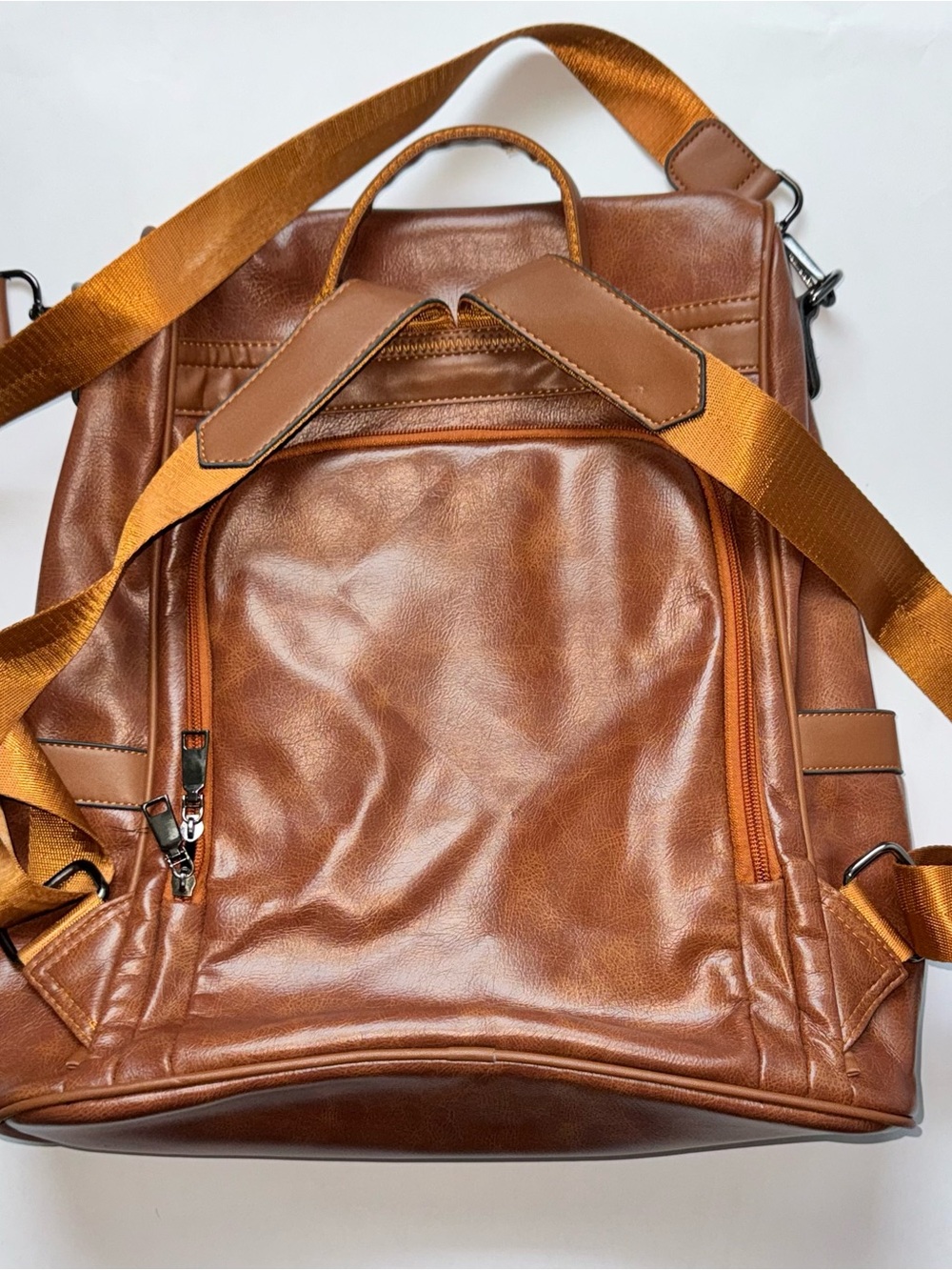 Camel Faux Leather Backpack Adjustable Straps - Picture 2 of 4